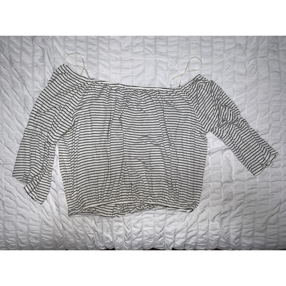 Hippie Chic Women’s Off-the-Shoulder Striped Peasant Top Cropped 3X - Picture 2 of 6